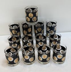 13 Pieces Vintage MCM Libbey "Coins of the World" Barware | 4 Highball | 8 Old Fashioned | 1 Double Old Fashioned