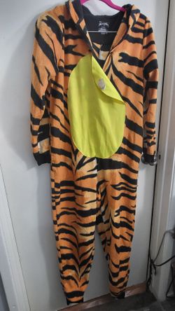 Nick & Nora Fleece Tiger Onesie Women Small Hooded One Piece Pajamas Costume