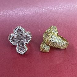 14k gold plated Baguette Simulated Diamonds cross ring🔥