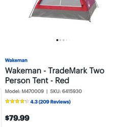 New In Box 2 Person Tent Red 
