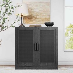 Caleb Solid Wood Accent Cabinet With Rattan Doors