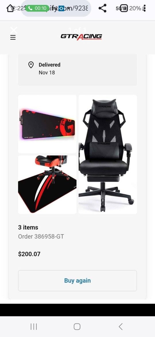 Gt-racing Gaming Chair, Floor Mat and Mouse Pad