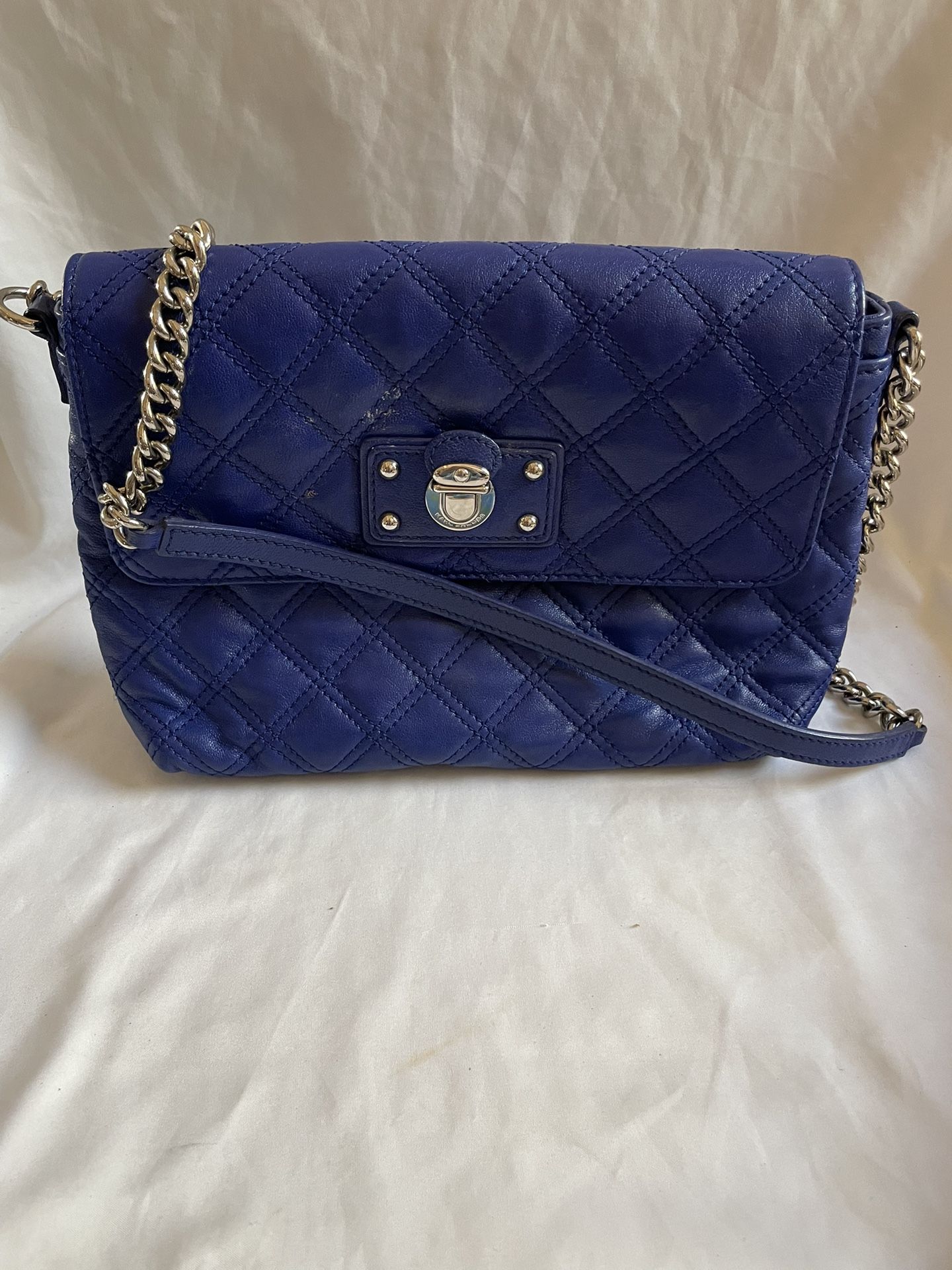 Marc Jacobs Blue Quilted Leather Shoulder Bag Gold Chain