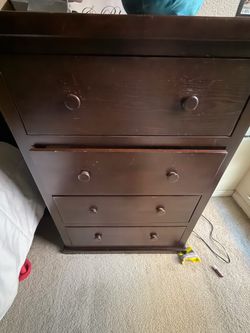 Dark Brown Wood Dresser with 4 Drawers