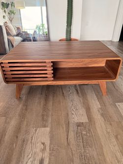 Mid-Century Modern Wood Coffee Table with Storage