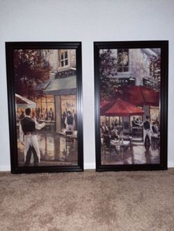 Set of 2 Framed Cafe Scene Pictures