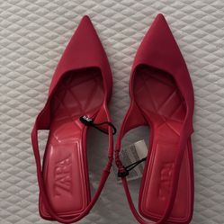 New, Size 39, Zara Red Mules 