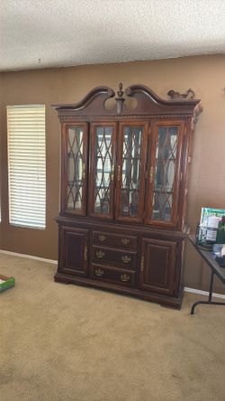 China Cabinet Armoire / Dresser Wooden Dark Wood Good Condition - Lots Of Shelves Shelving Space Wardrobe Cupboard
