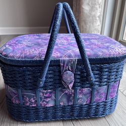 Wicker Sewing Basket With Sewing Supplies