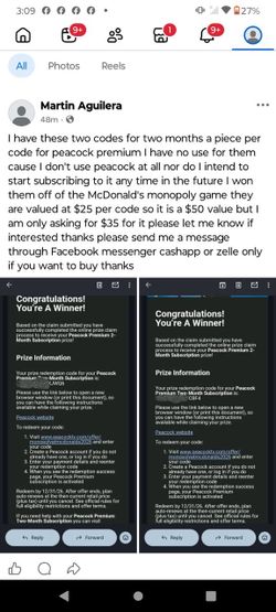 Peacock Premium 2-Month Subscription Codes x2