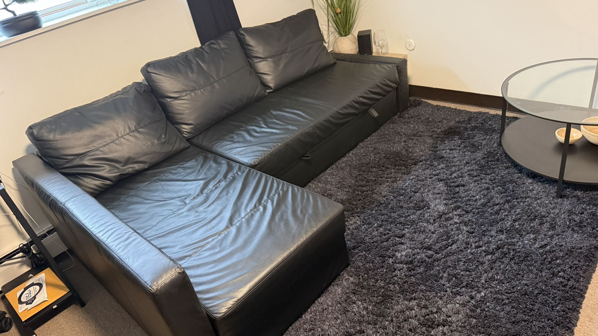 IKEA Black Leather Sectional Sofa – Great Condition 