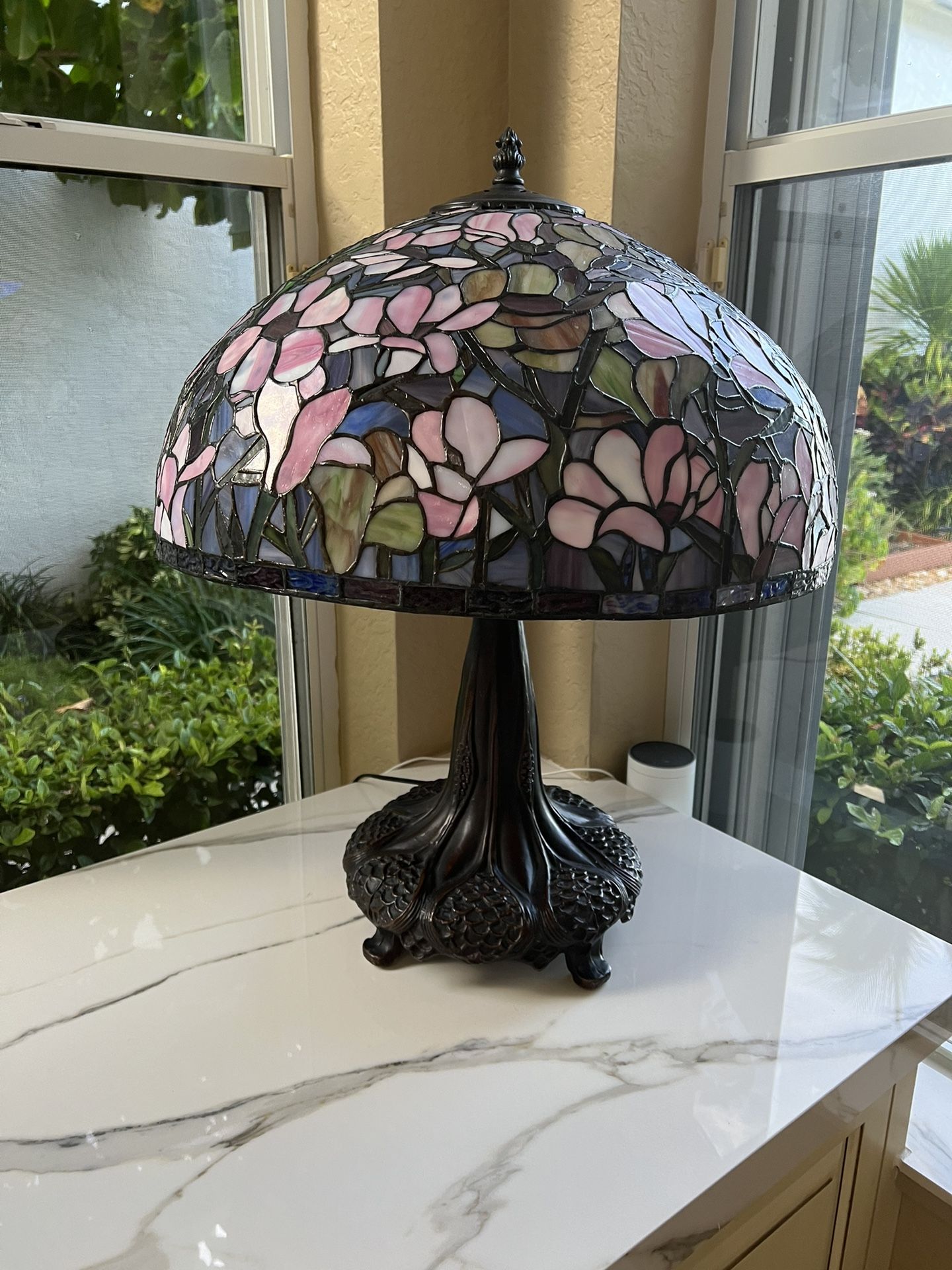 large Tiffany Style lamp measuring 27” tall and lamp shade is
