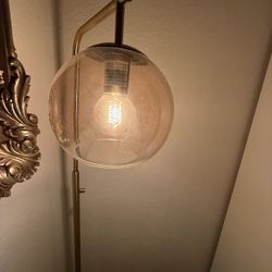 Gold Floor Lamp with Amber Globe Shade