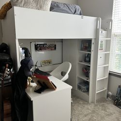 Loft Bed Frame, Desk, Storage + Twin Mattress 