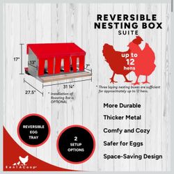 RentACoop Roll-Out Reversible Nesting Box Suite (3 Compartment) for Chickens, Ducks, Poultry