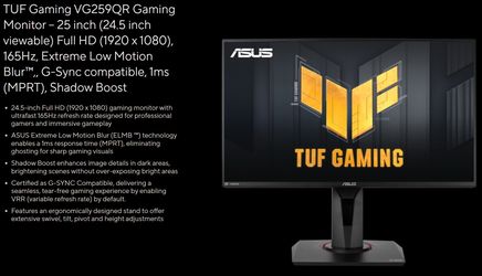 Asus TUF Gaming 25 Inch 165hz Monitor (MOUNTABLE ONLY)