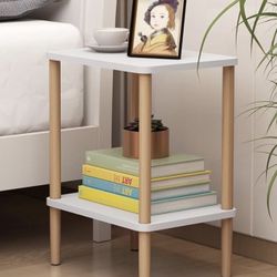 Slim Nightstand / Side Table 2 Tier End Table White And Brown 