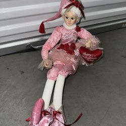 Valentines Day Sitting Adjustable Glass Elf / Fairy Pink 