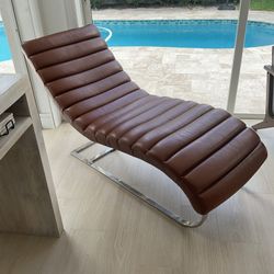 Modern Brown Tufted Chaise Lounge – Chrome Base (Originally $349 Each