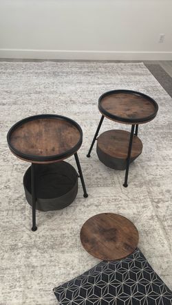 2- Round Side Table with Storage Basket