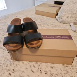 Clarks Black Leather Wedges Size 8.5