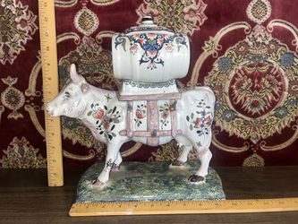Mid-Century French Painted Faience Cow Creamer Dispenser