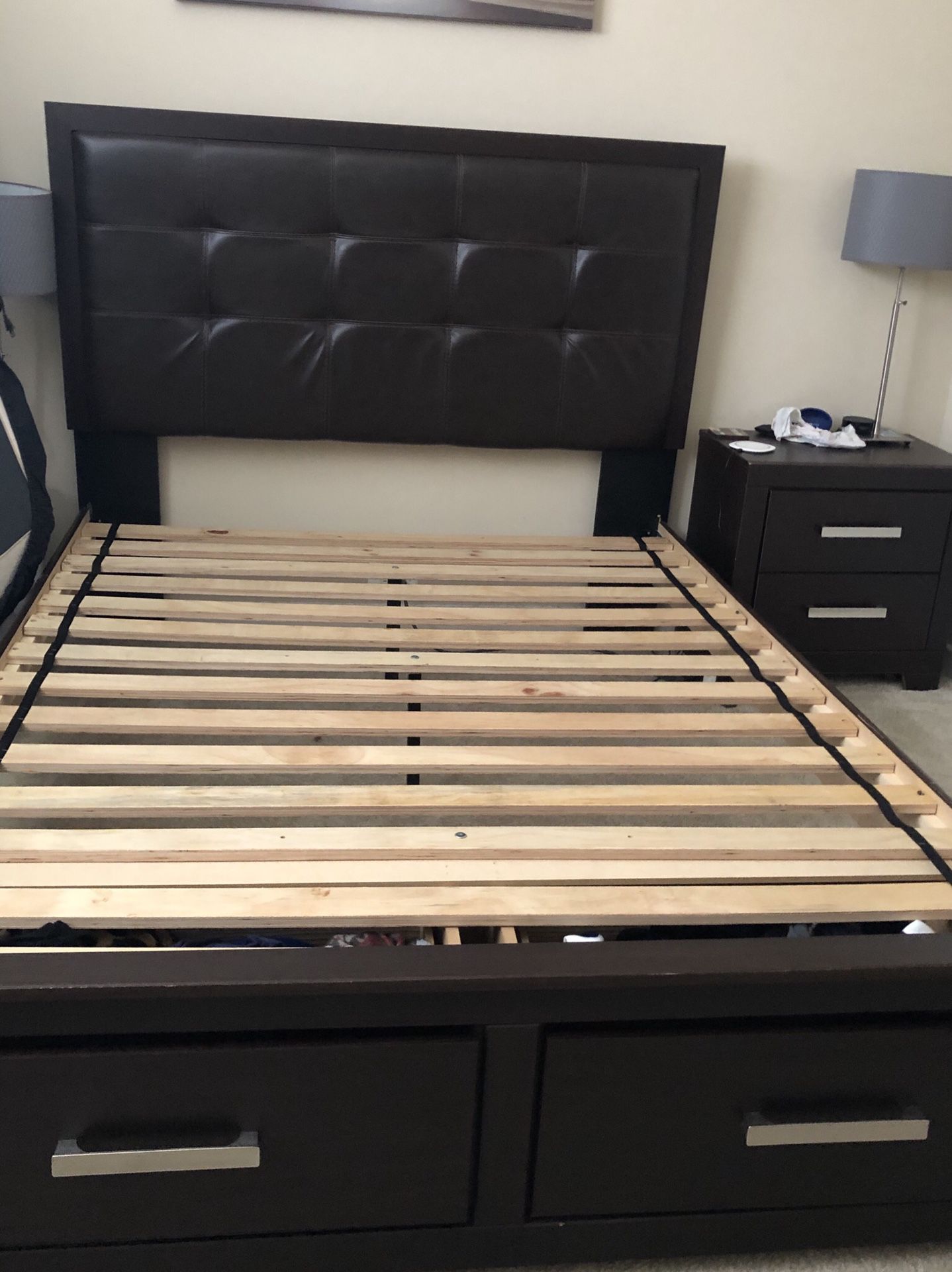 Queen bed set Including headboard, slats back bed drawers