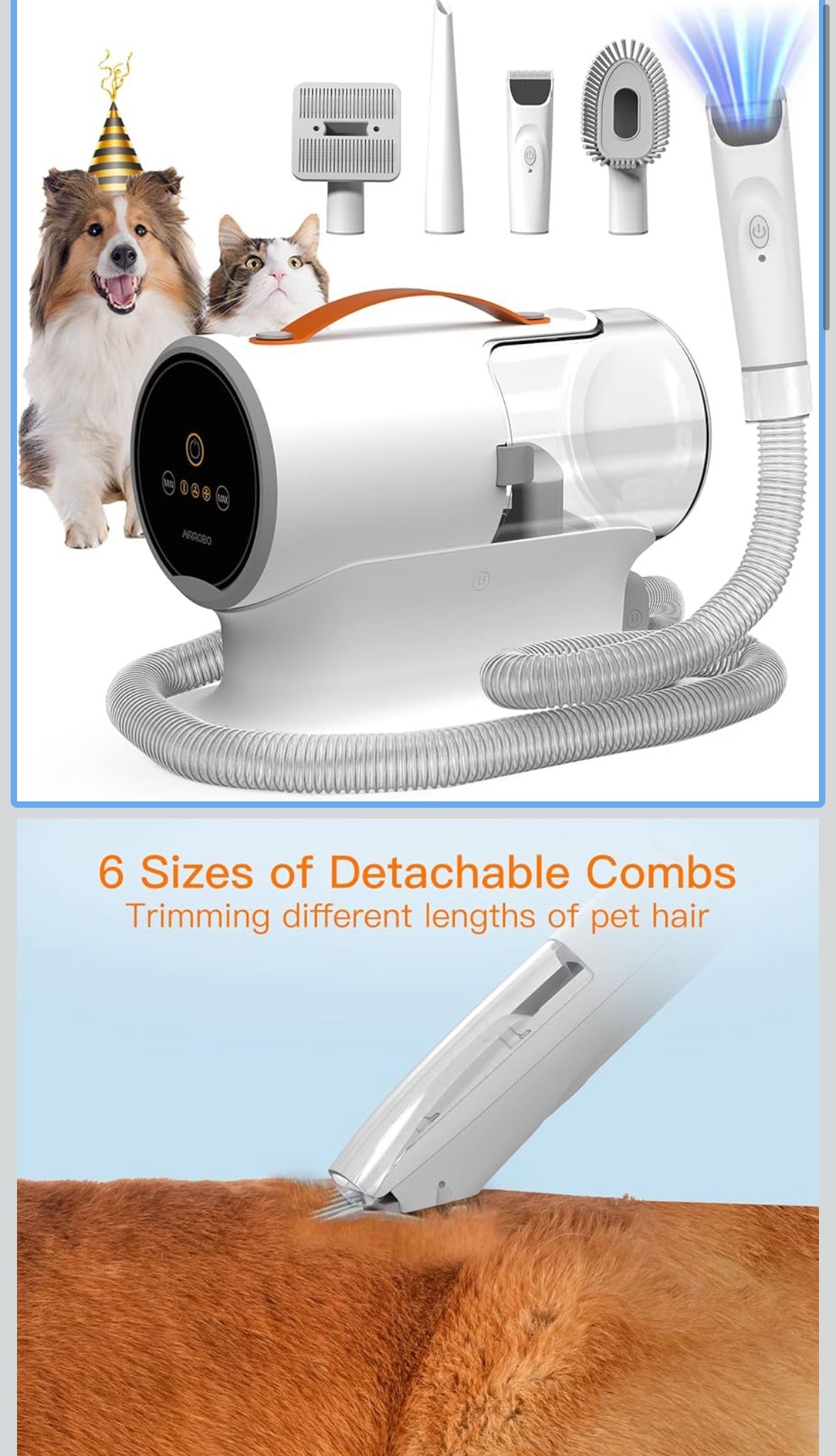 AIRROBO Dog Grooming Vacuum Kit,12000Pa Strong Pet Vacuum for Shedding,Grooming Hai,Quiet,PG100,2L Large Capacity