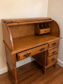 Wooden Roll-Top Desk with Drawers