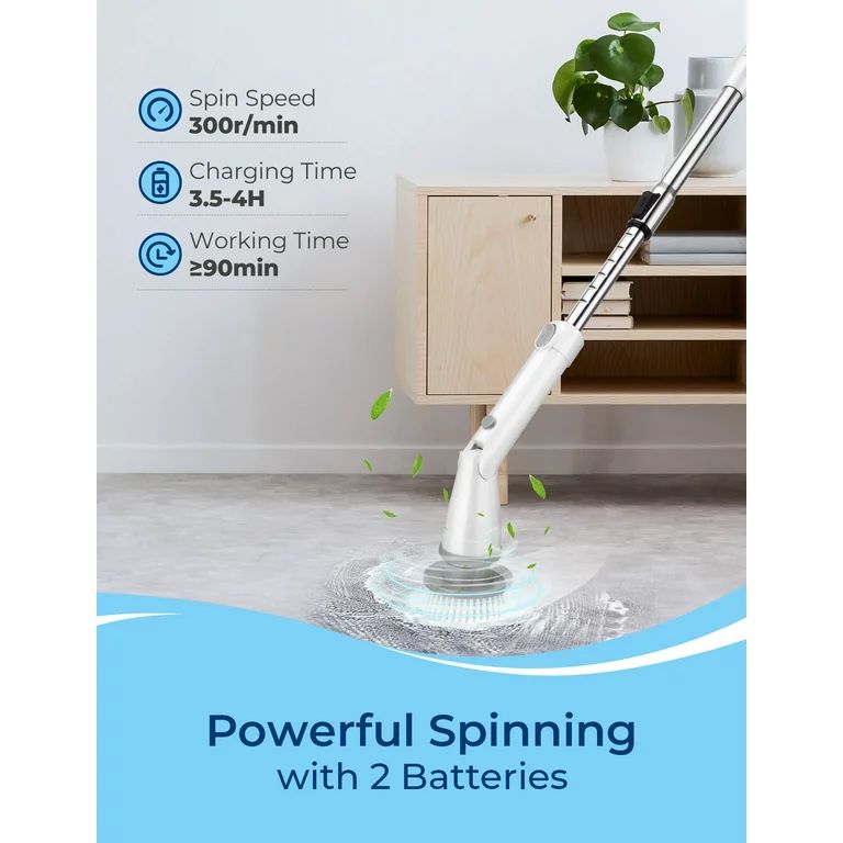 Homitt Electric Cordless Spin Scrubber, Fast Charging Floor Scrubber w