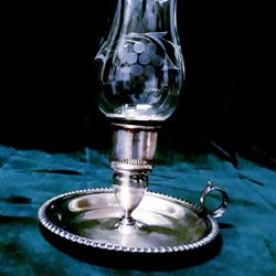 Antique Prince Of Wales Silver Candle Holder Gorgeous Glass Etched