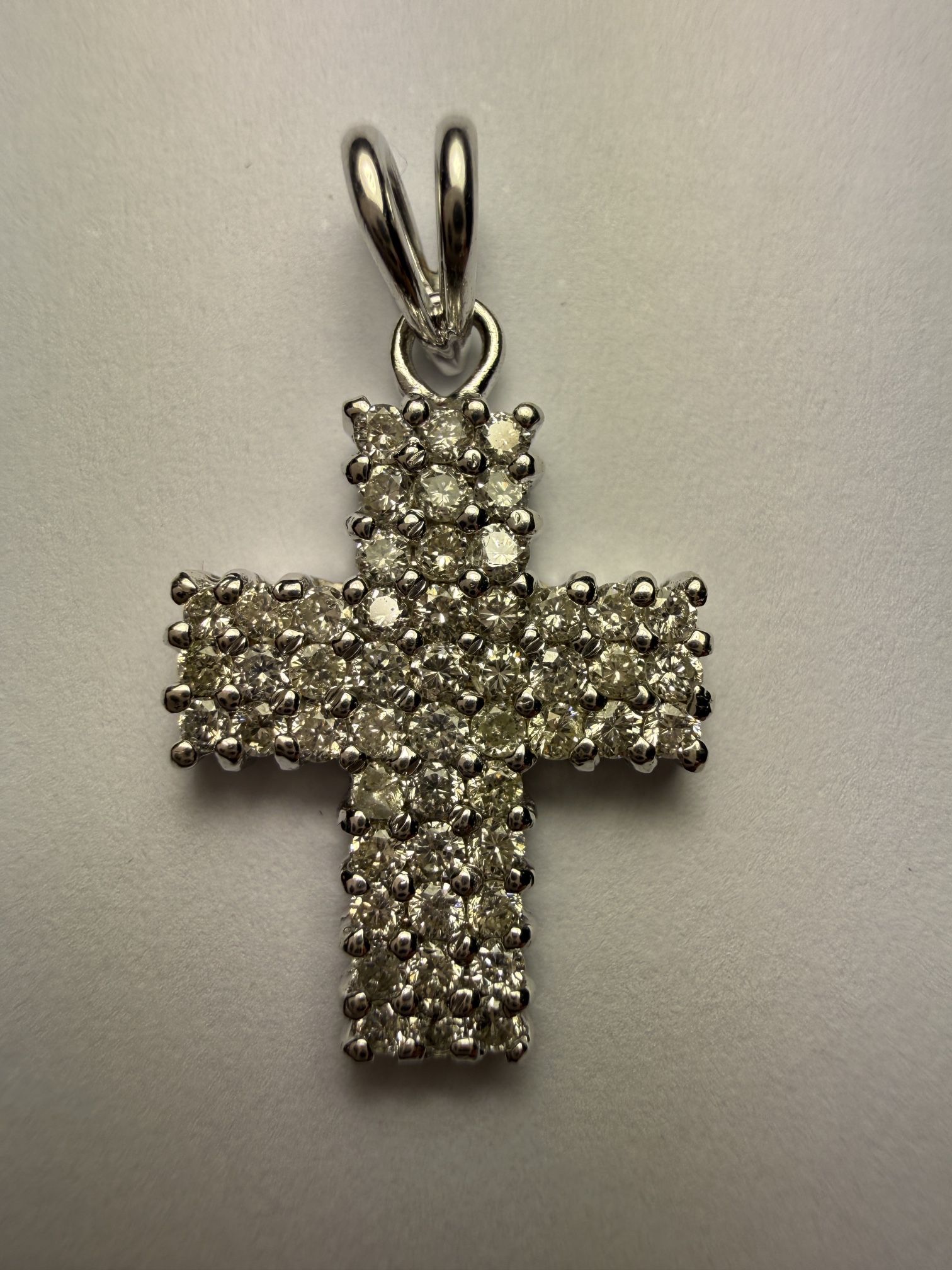 14k White Gold Diamond Cross Pendant Real Natural Round Diamond