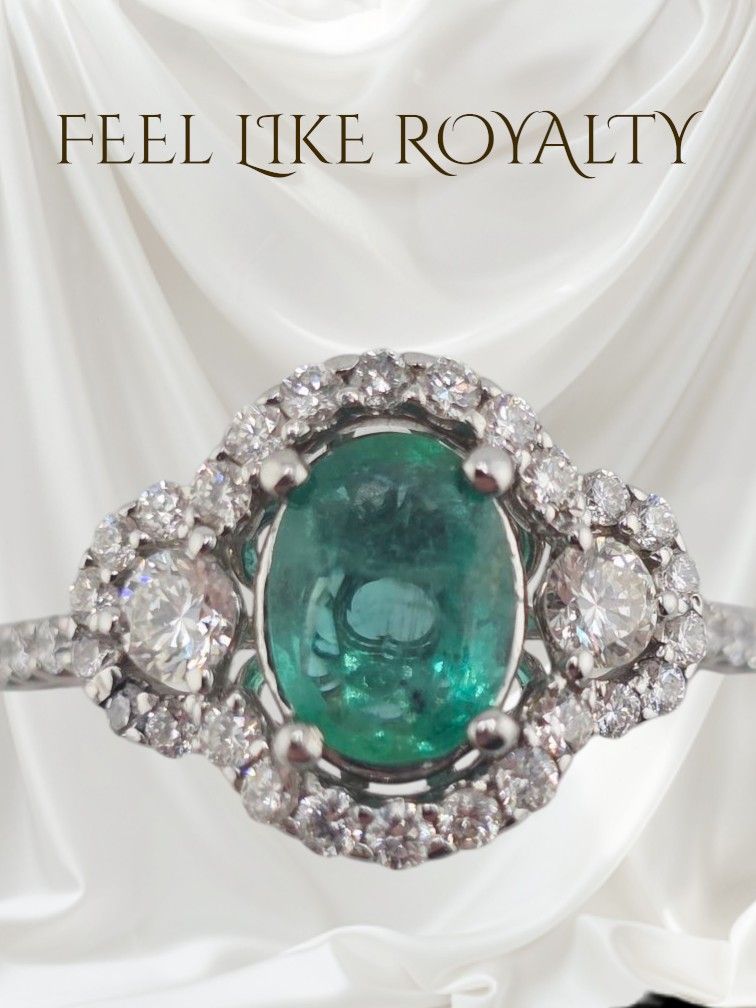 14k gold certified 1ct emerald 0.75ctw diamond ring