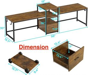 🥨Sedeta Two Person Desk with Storage Shelves, 98 Inch Extra Long Double Computer Desk with Printer Shelf Bookshelf, Large Double Workstation Home Off