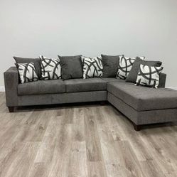 New Grey Sectional With Pillows