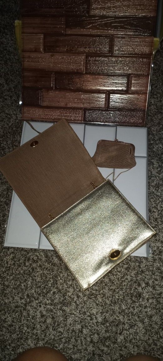 Vintage After Five Evening Clutch With Attached Coin Purse And Gold Chain Strap 