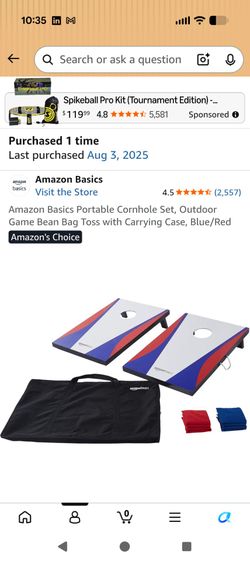Amazon Basics Portable Cornhole Set Blue/Red
