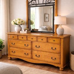 Solid Wood Dresser w/ Mirror – Large, Elegant Bedroom Set