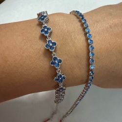 Blue Stone Silver Tennis Bracelet Set