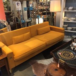 Mid Century-Style (new) Orange Velvet Sofa (#20x)