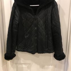Charlotte Russe black bomber jacket Coat fur lined Large