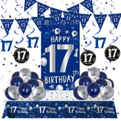 Blue And Silver 17th Birthday Decoration