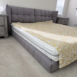 King Size Bed Frame + Mattress + Mattress Protector – Like New