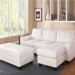 REVERSIBLE  SECSIONAL SOFA  WHITE BONDED  LEATHER  MATCH NEW IN BOX ☎️ 1714586,2564 