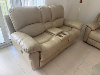 Leather Power Reclining Loveseat with Console