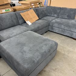 3-PIECE CORD FABRIC SECTIONAL WITH OTTOMAN