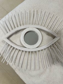 White Rattan Evil Eye Wall Mirror