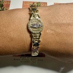 Tri Color 14K Gold Filled Guadalupe Virgin Mary Bracelets for Women Bangles Girl