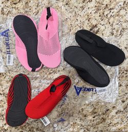 NEW Water Shoes – 3 Pairs – Pink, Black & Red – Non-Slip