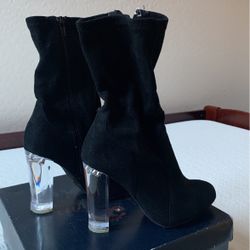 Black Suede Boot / Clear Heel